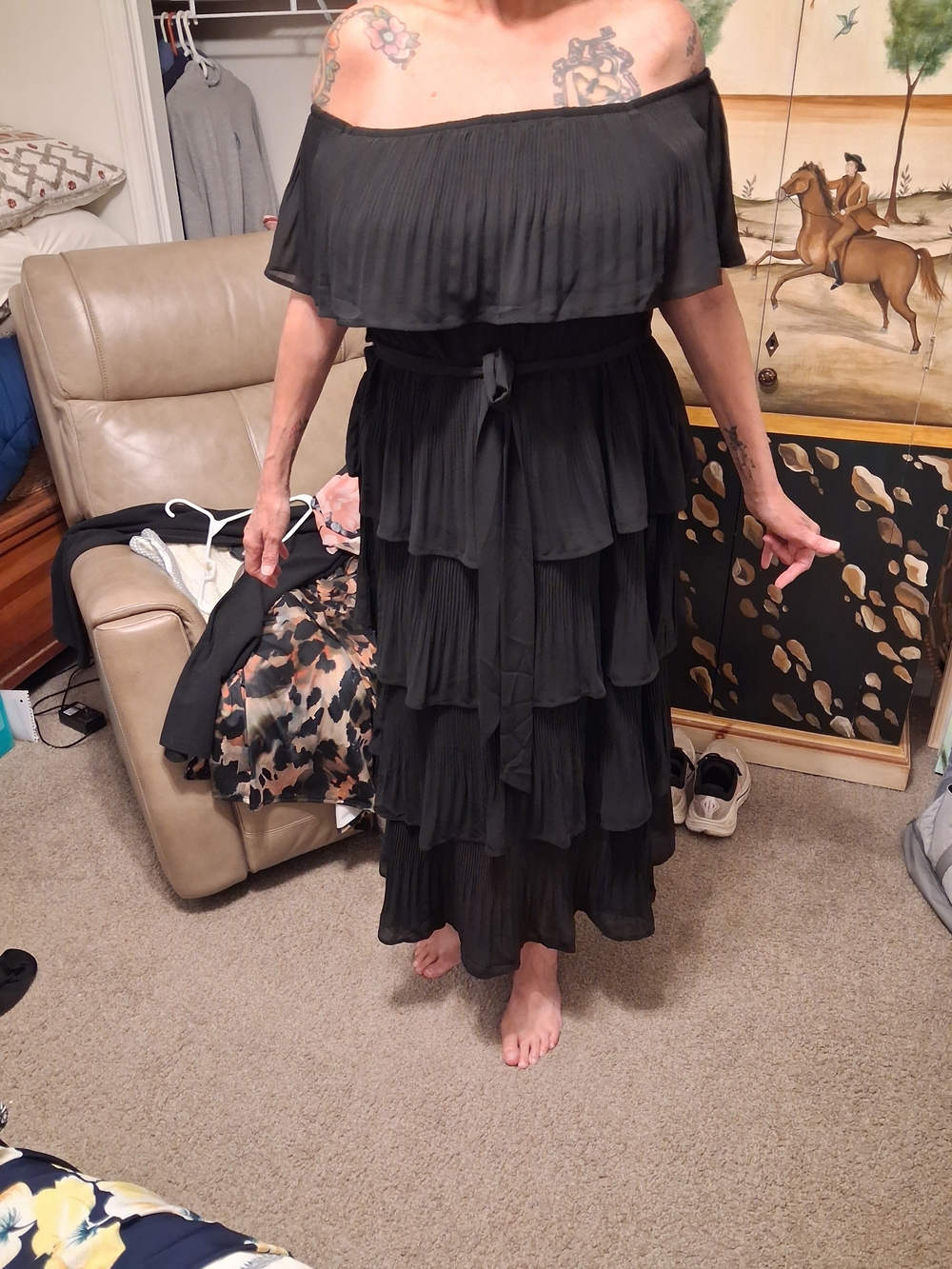 City Chic Black Off-Shoulder Tiered Maxi Dress